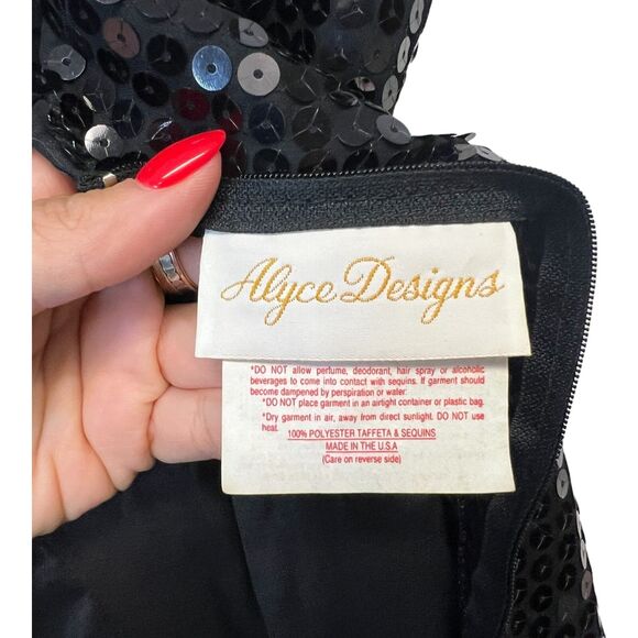Vintage 80s Alyce Design Prom Sequin Cocktail Dress Black White Cruella de Vil 8 - Picture 12 of 16